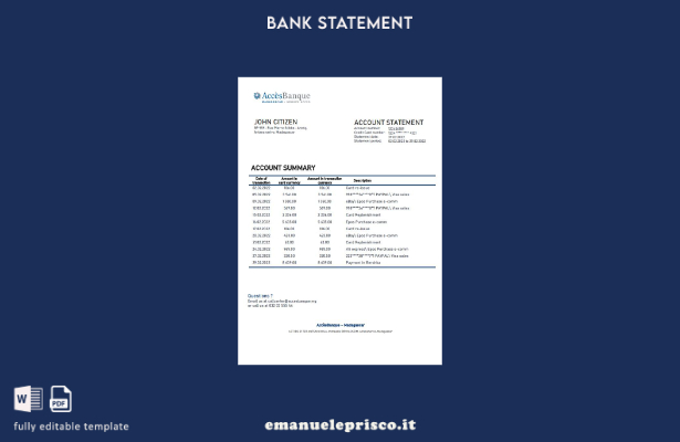modello word di estratto conto bancario Madagascar Acces Banque in stile verific